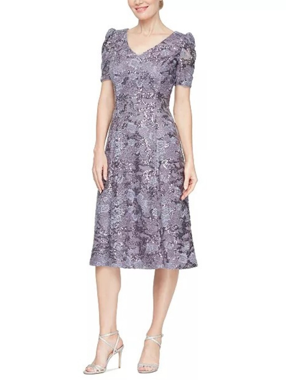 Alex Evenings Women's Sequined Embroidered Fit & Flare Dress